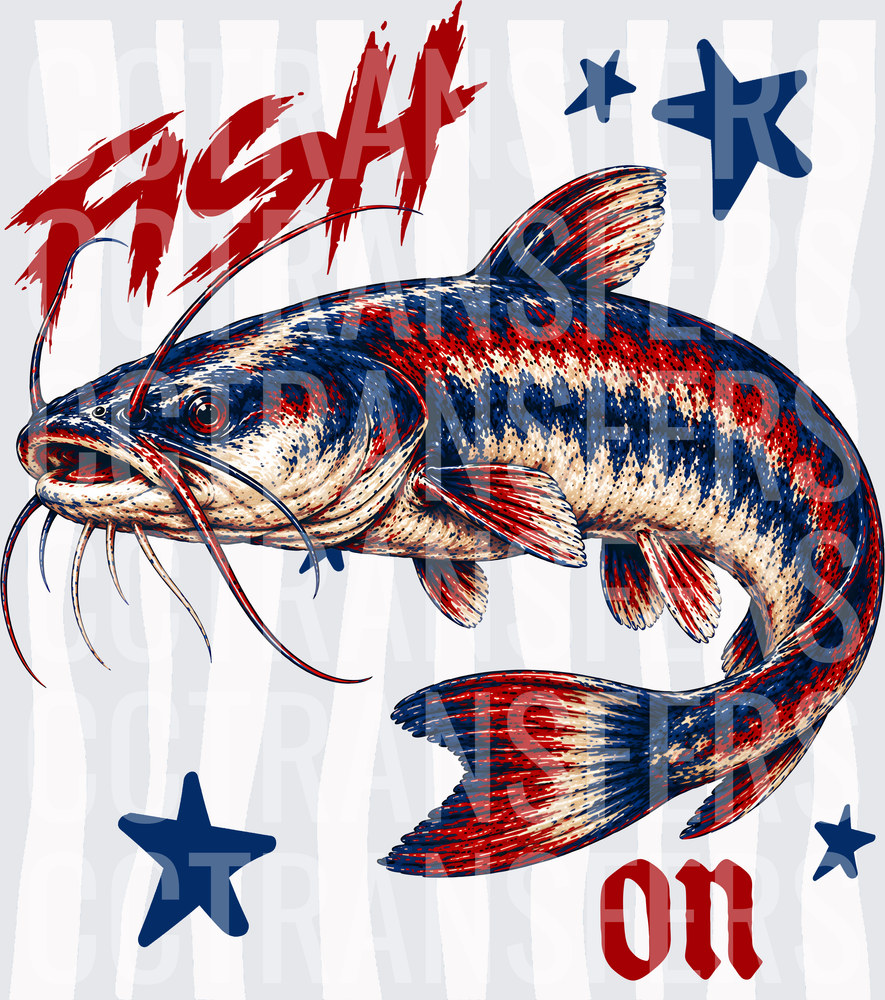 Fish On Patriotic Catfish Stars and Stripes (DTF)