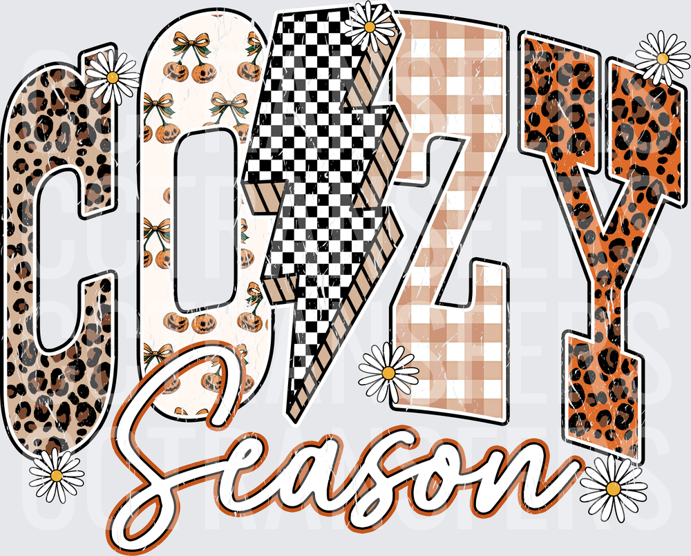 Cozy Season Mixed Pattern Leopard Checkered Daisy Fall (DTF)