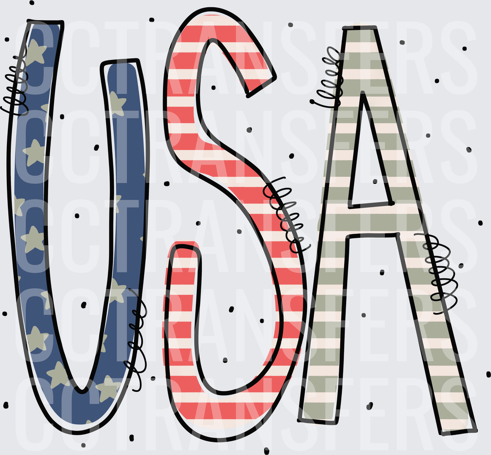 Patriotic USA Stars and Stripes Doodle Letters (DTF)