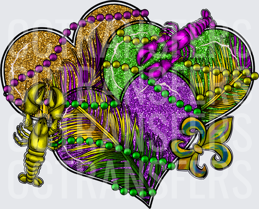 Mardi Gras Glitter Hearts Crawfish Beads Fleur De Lis (DTF)