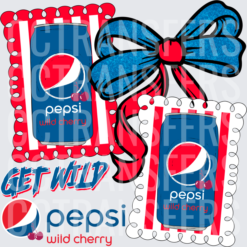 Get Wild Cherry Soda Cans Blue Bow Red Stripe Frames (DTF)