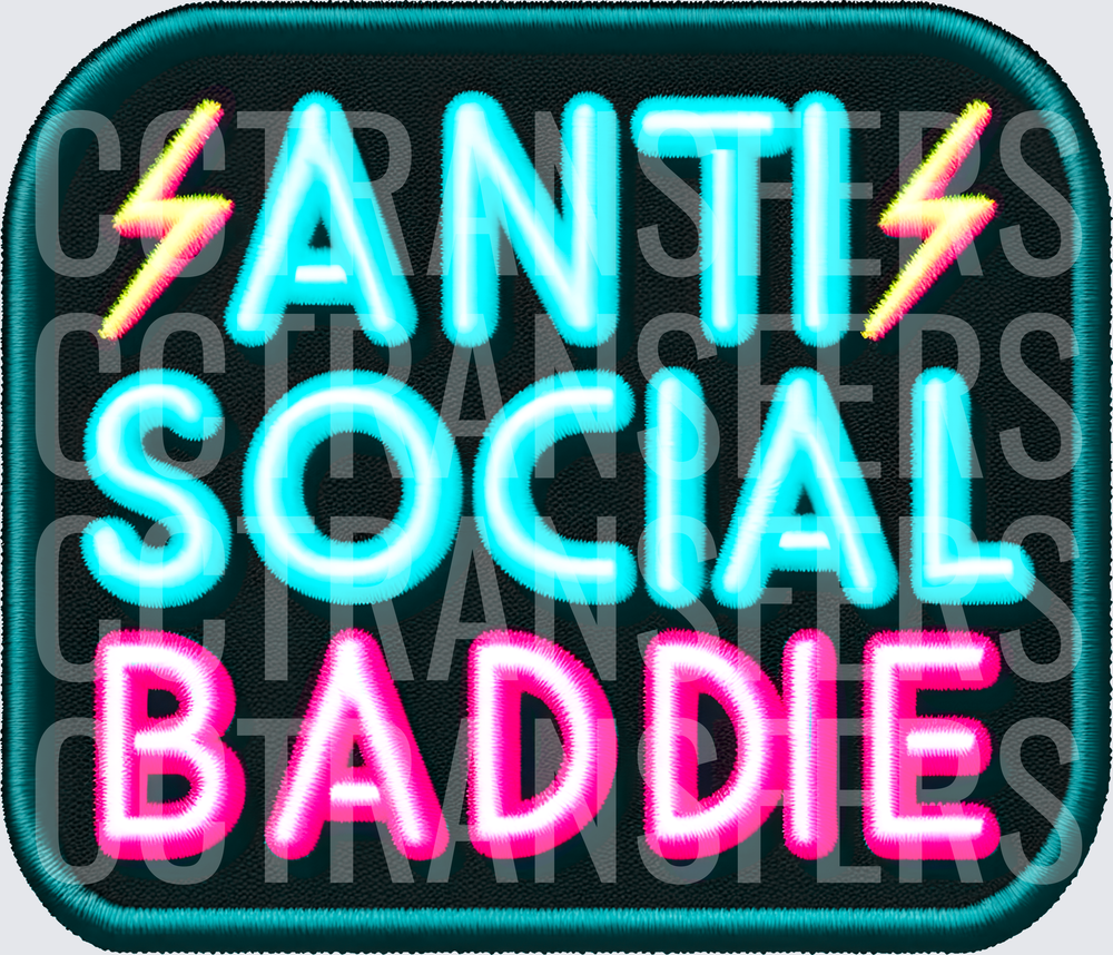 Neon Patch Anti Social Baddie Lightning Bolt Sign (DTF)