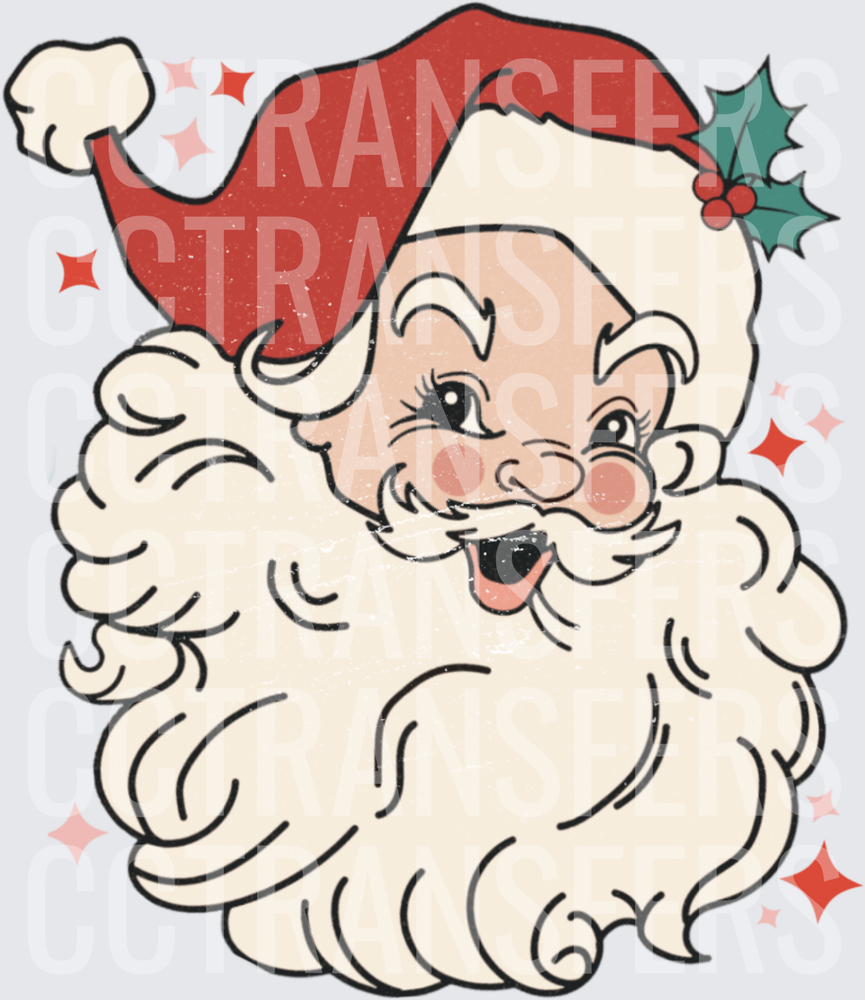Retro Jolly Santa Face Holly Berry Sparkles (DTF)