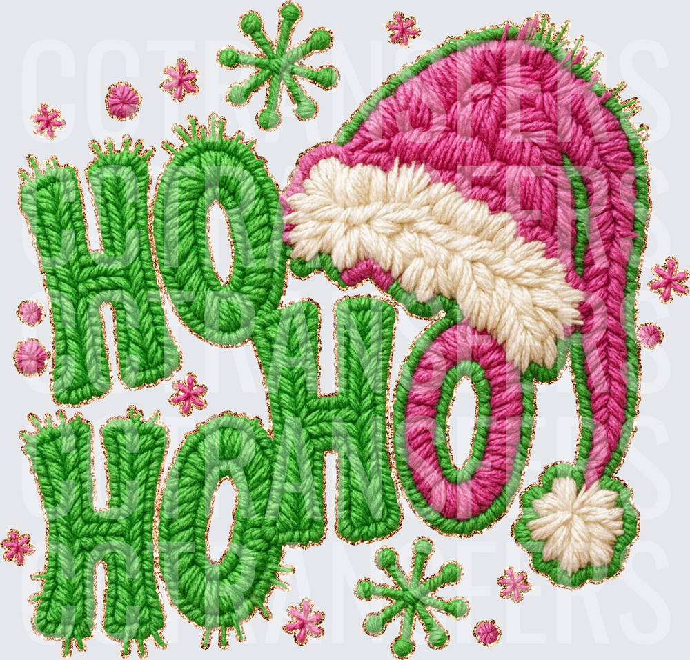 Ho Ho Ho Embroidery Style Santa Hat Christmas (DTF)