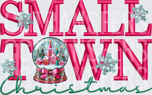 Small Town Christmas Snow Globe Embroidery Style (DTF)