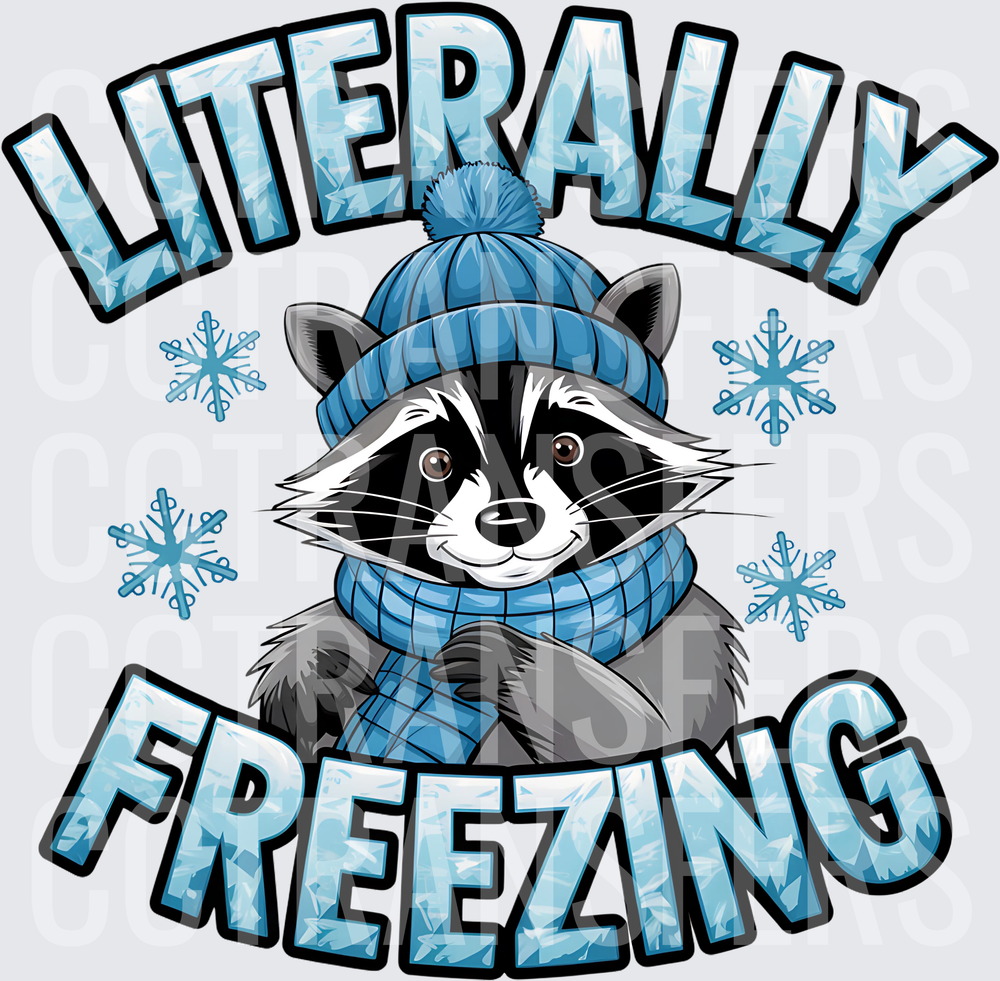 Literally Freezing Raccoon in Winter Hat and Scarf (DTF)