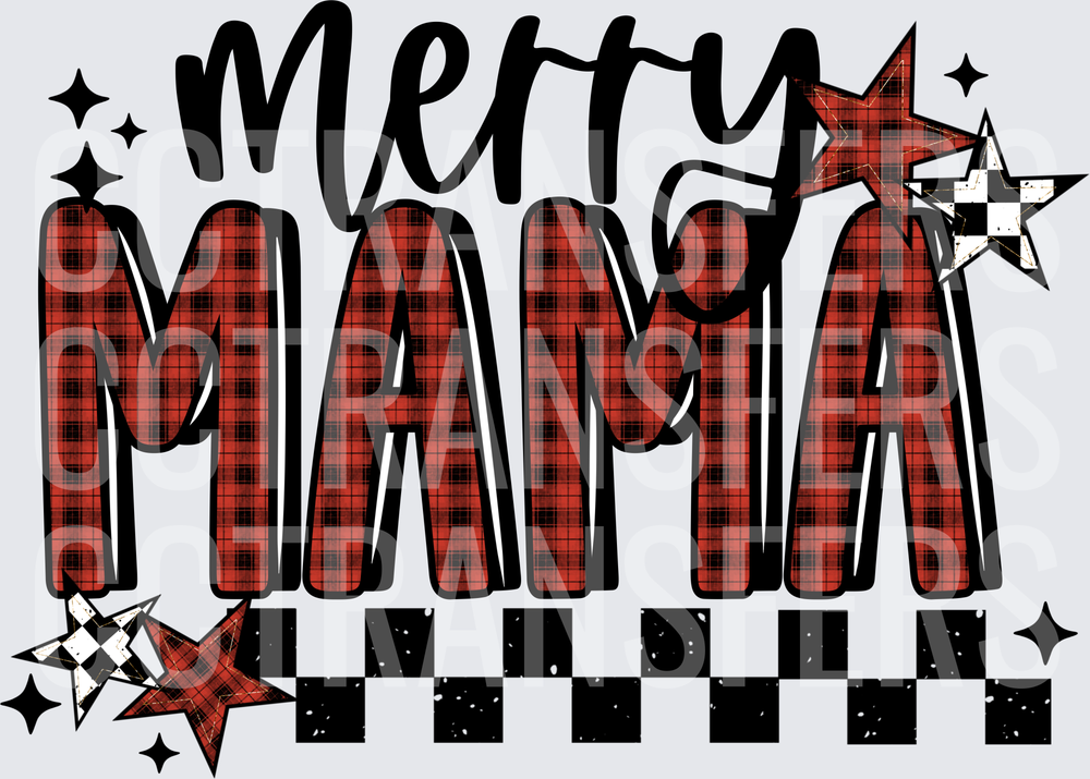Merry Mama Buffalo Plaid Stars Checkered Christmas (DTF)