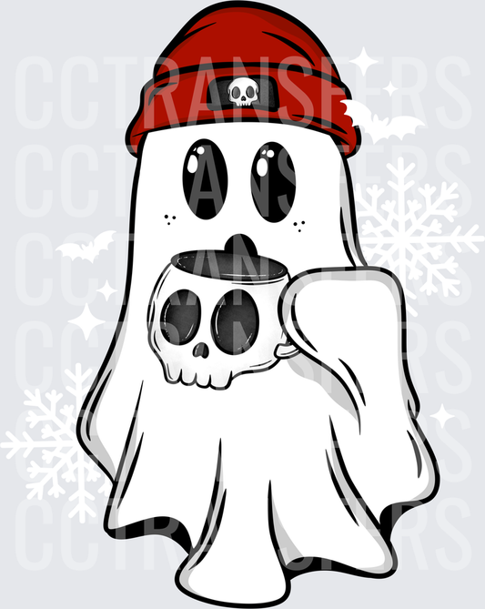 Cute Ghost Red Skull Beanie Holding Skull Mug (DTF)