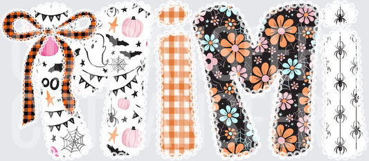 Halloween Patchwork Letters TIM with Spiders Bow (DTF)