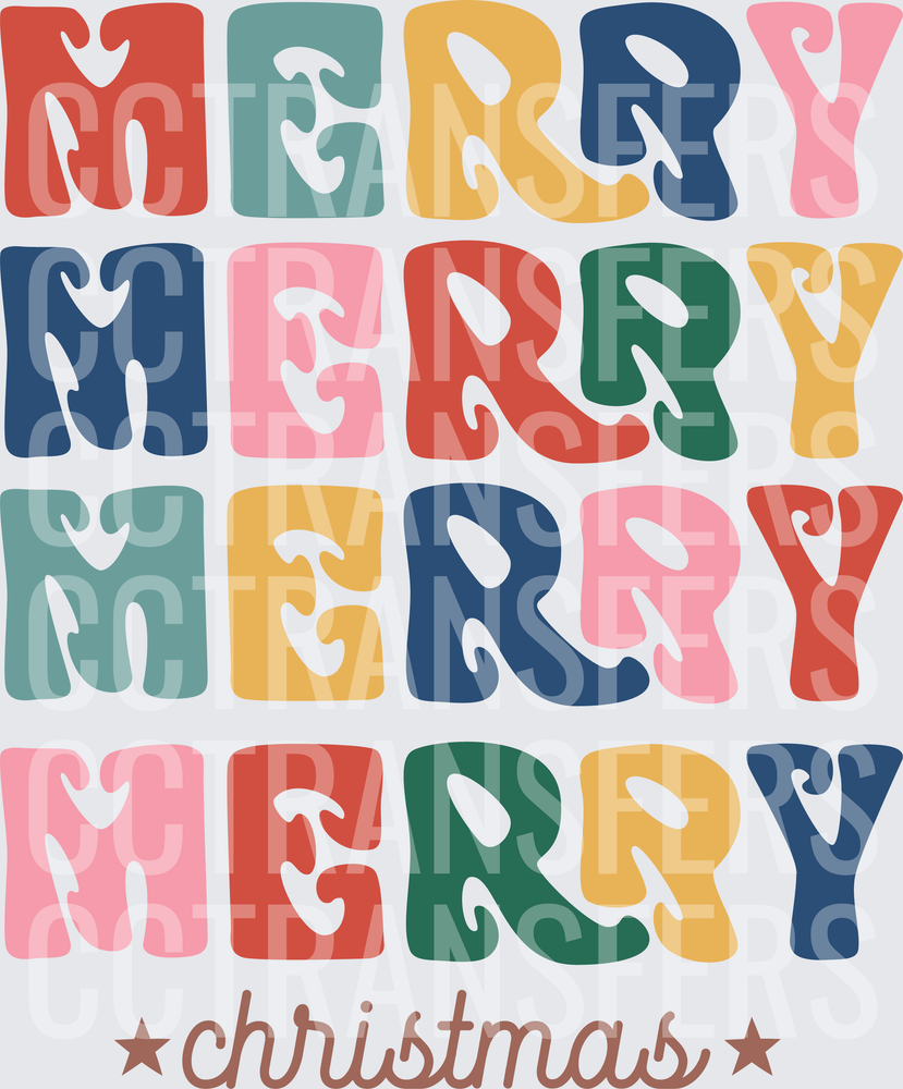 Retro Colorful Merry Merry Merry Christmas Bold Letters (DTF)