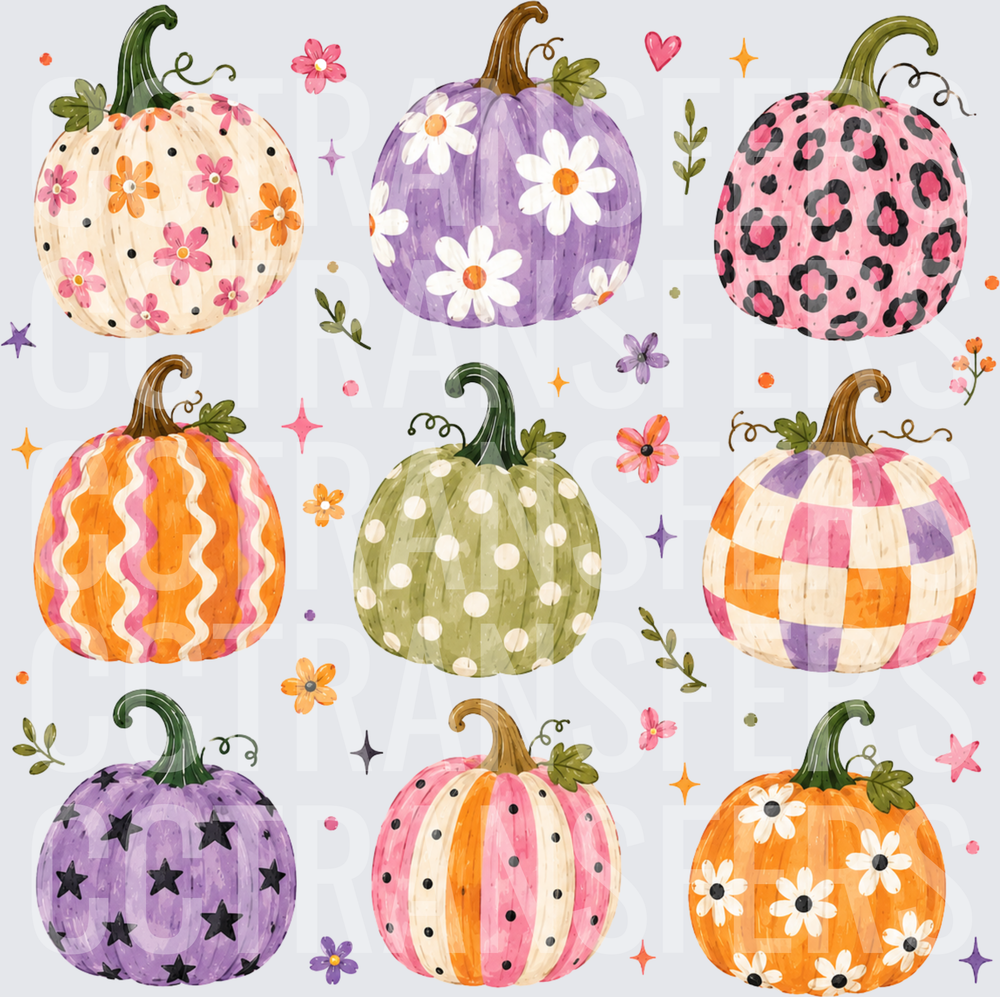 Boho Patterned Pumpkin Collection Fall Floral Set (DTF)