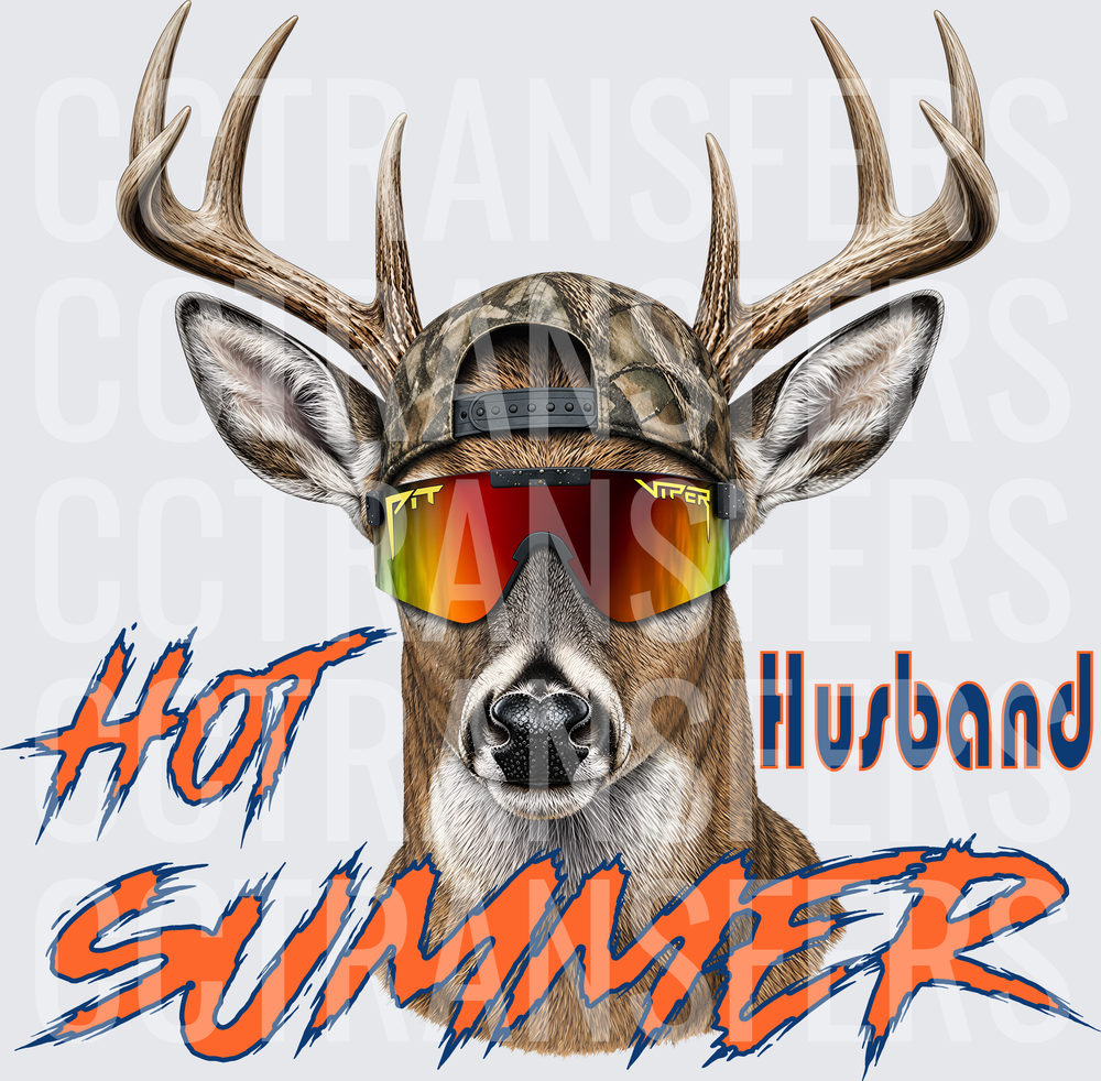 Hot Summer Husband Buck With Camo Hat And Goggles (DTF)