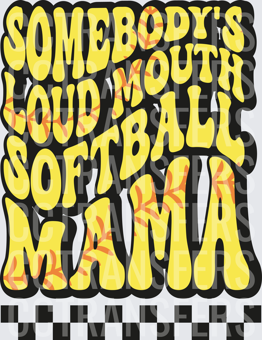 Somebody's Loud Mouth Softball Mama Retro Groovy (DTF)