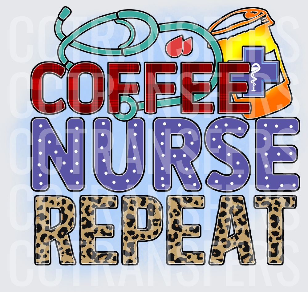 Coffee Nurse Repeat Stethoscope Leopard Plaid Polka Dot (DTF)