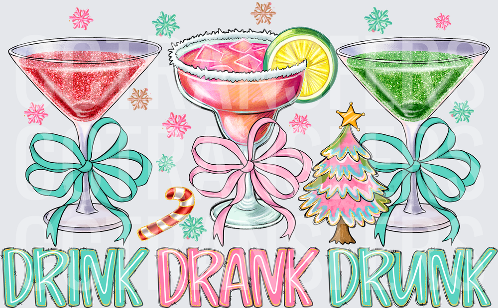 Drink Drank Drunk Christmas Cocktails Holiday Bows (DTF)
