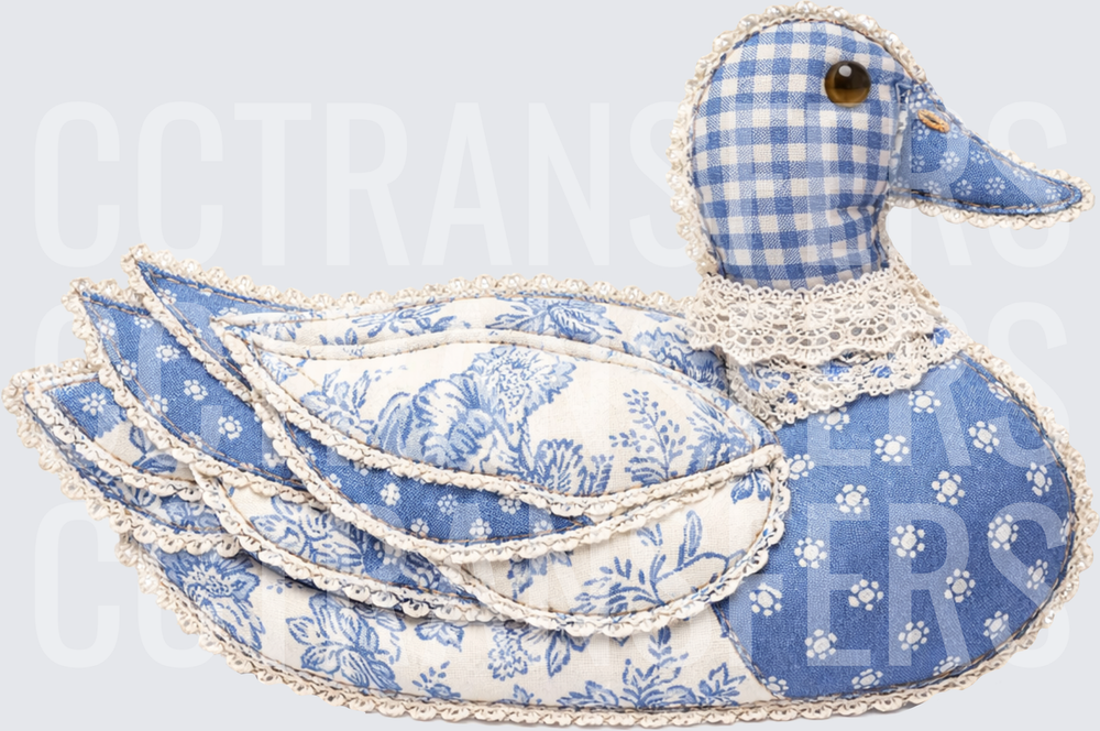 Quilted Fabric Duck Blue Floral Gingham Lace Trim (DTF)