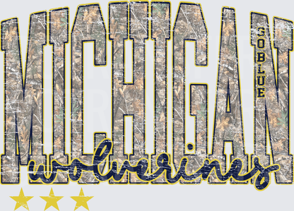 Michigan Wolverines Go Blue Camo Distressed Stars (DTF)