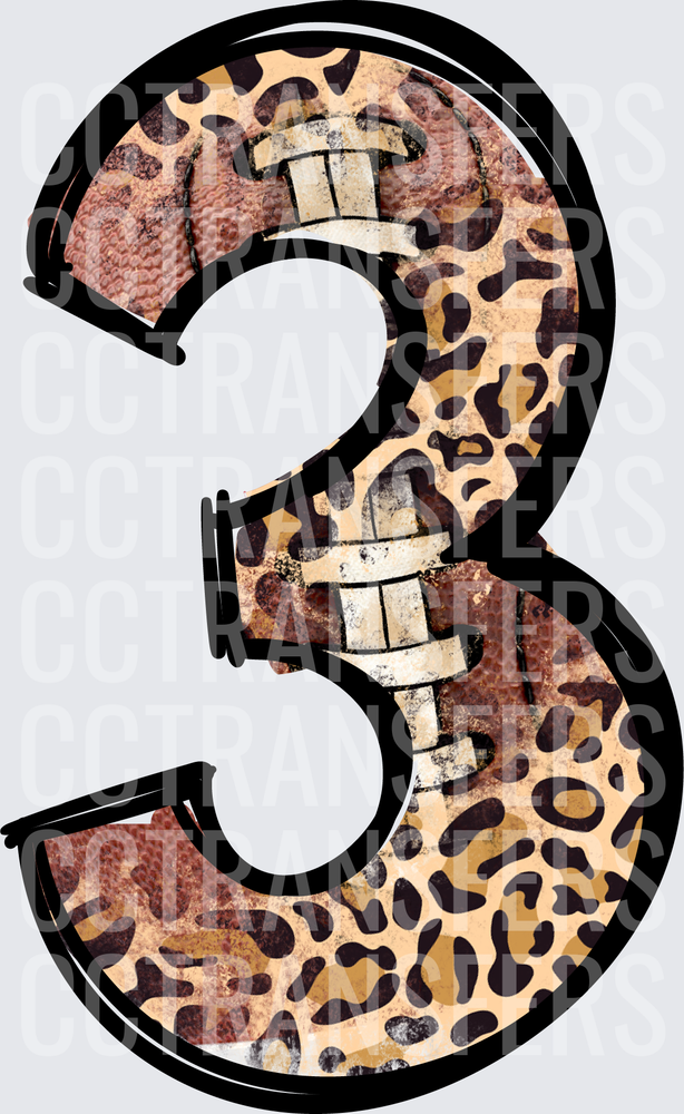 Number 3 Leopard Print Football Texture (DTF)
