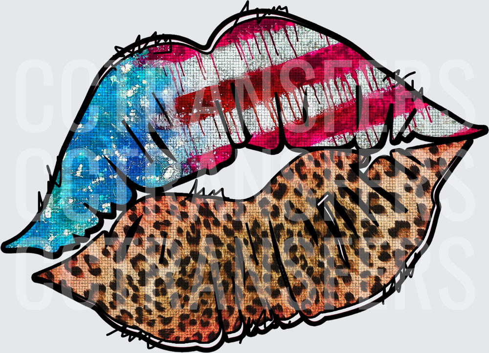 Puerto Rican Flag and Leopard Print Bold Lips (DTF)