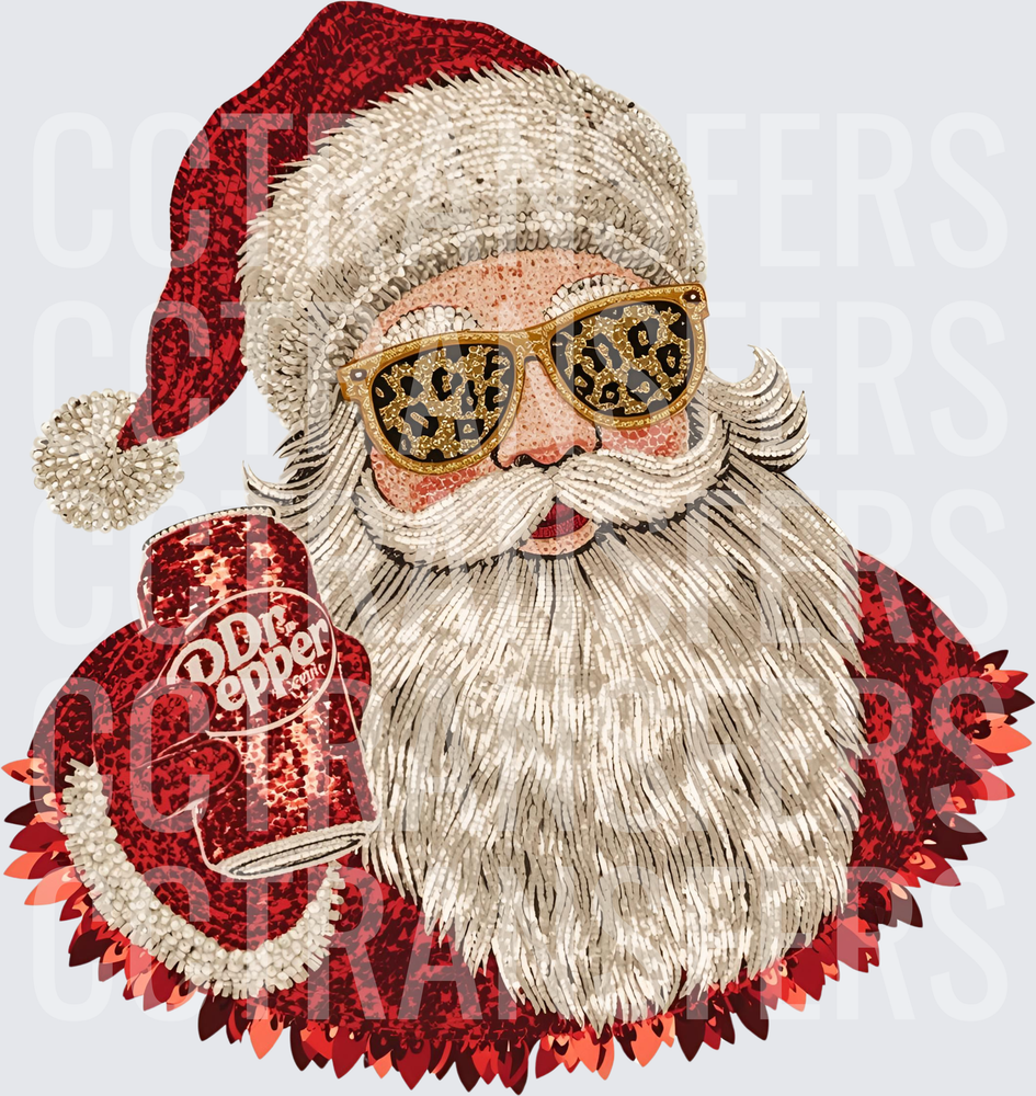 Cool Santa Leopard Sunglasses Holding Dr Pepper Can (DTF)