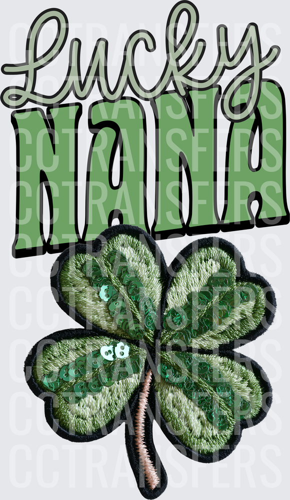 Lucky Nana Sequin Embroidery Four Leaf Clover (DTF)