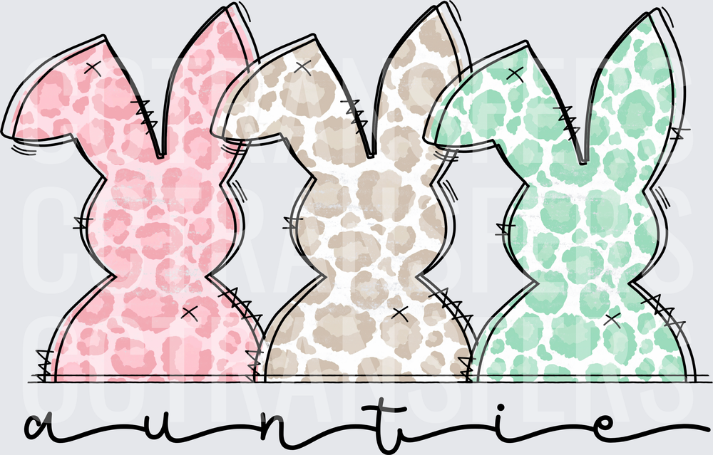 Auntie Leopard Print Easter Bunnies Trio (DTF)