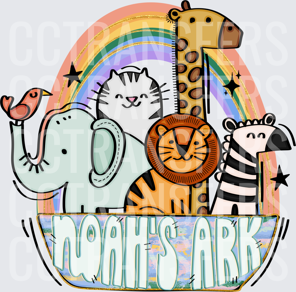 Noah's Ark Cute Animals Rainbow Ark Boat (DTF)