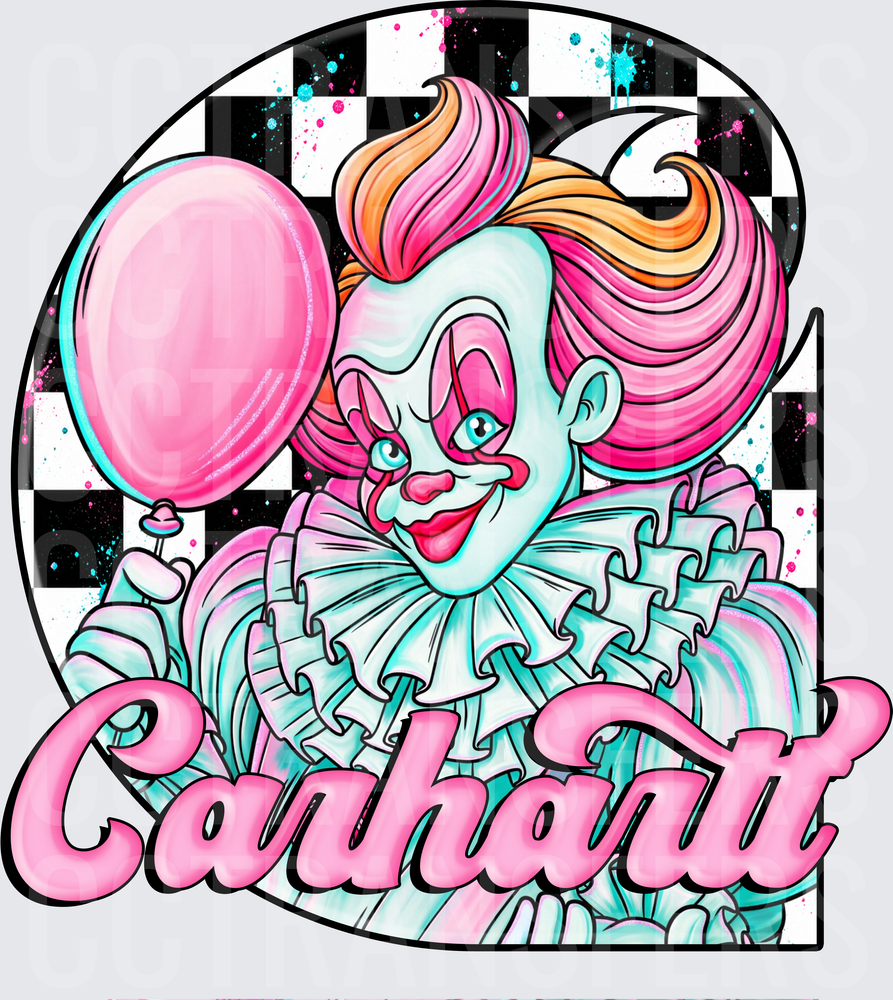 Pastel Horror Clown Pink Balloon Checkered Script (DTF)