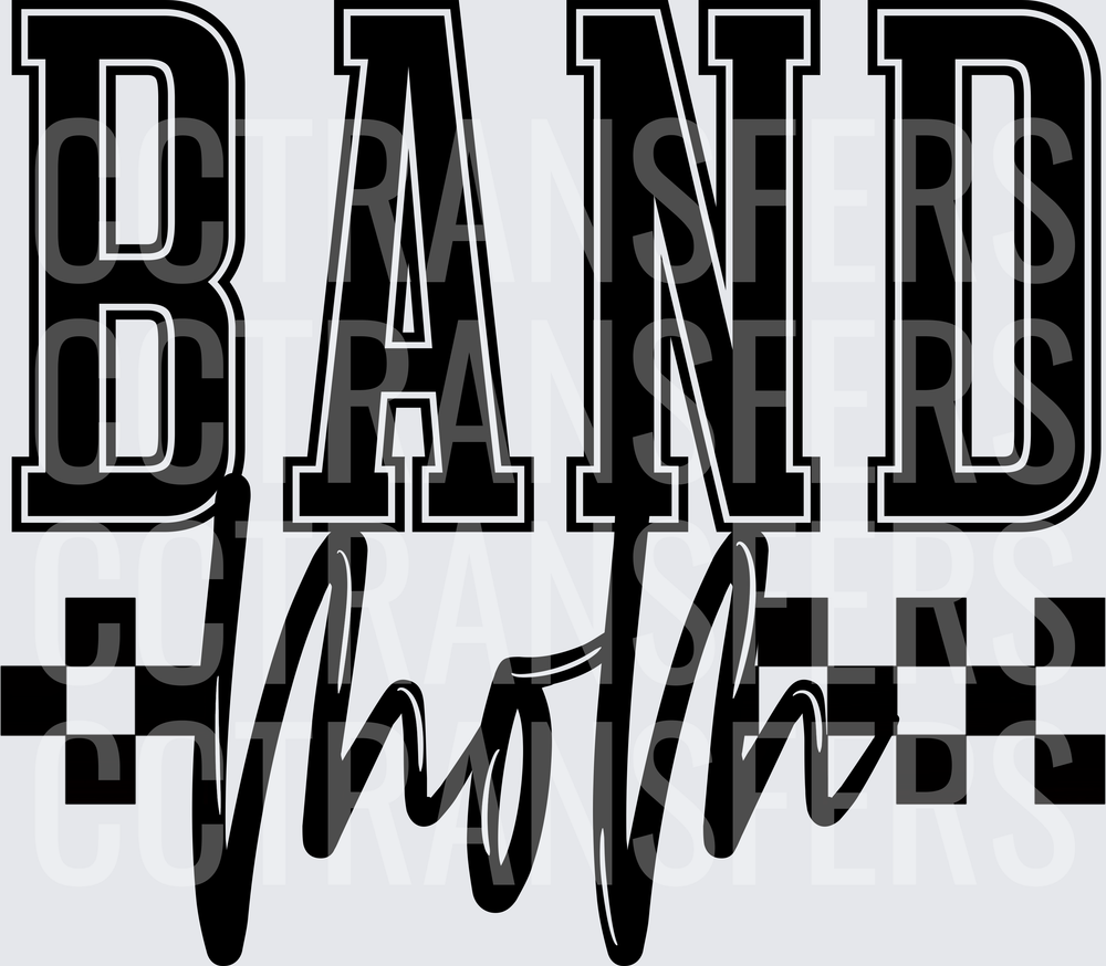 Band Mom Varsity Script Checkered Flag Design (DTF)