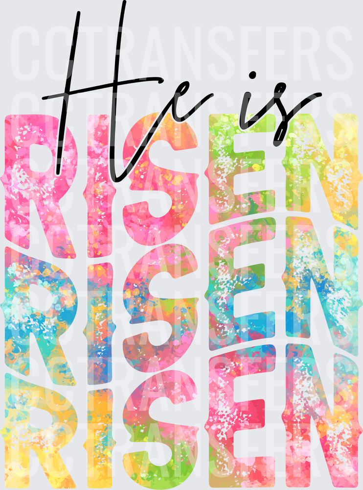 He Is Risen Colorful Watercolor Stacked Easter (DTF)
