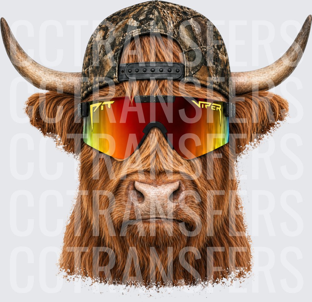 Highland Cow Camo Hat Rainbow Shield Sunglasses (DTF)