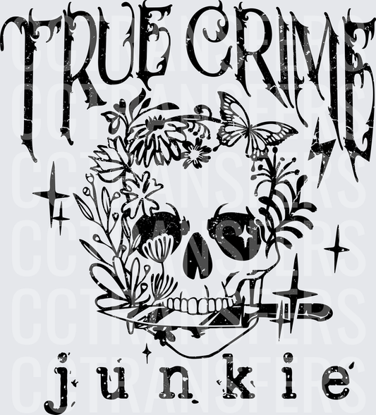 True Crime Junkie Floral Skull with Knife and Butterflies (DTF)