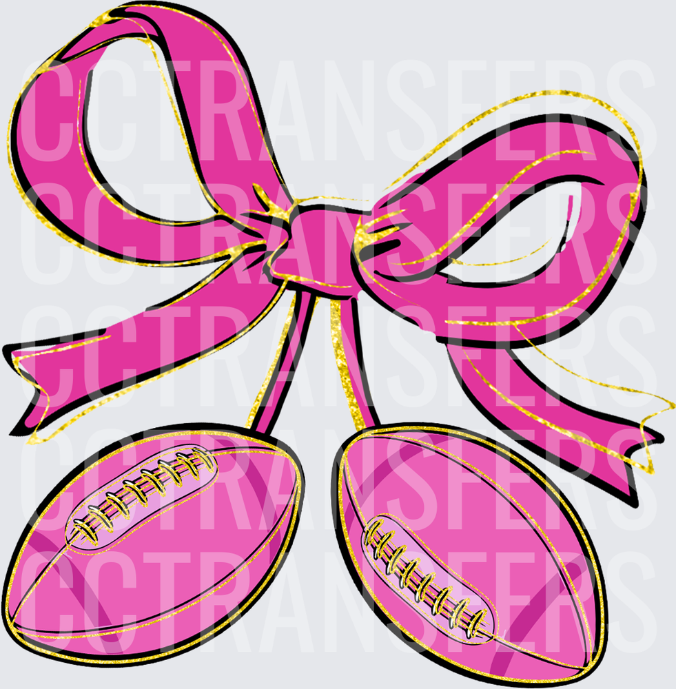 Pink Glitter Bow with Two Pink Footballs (DTF)