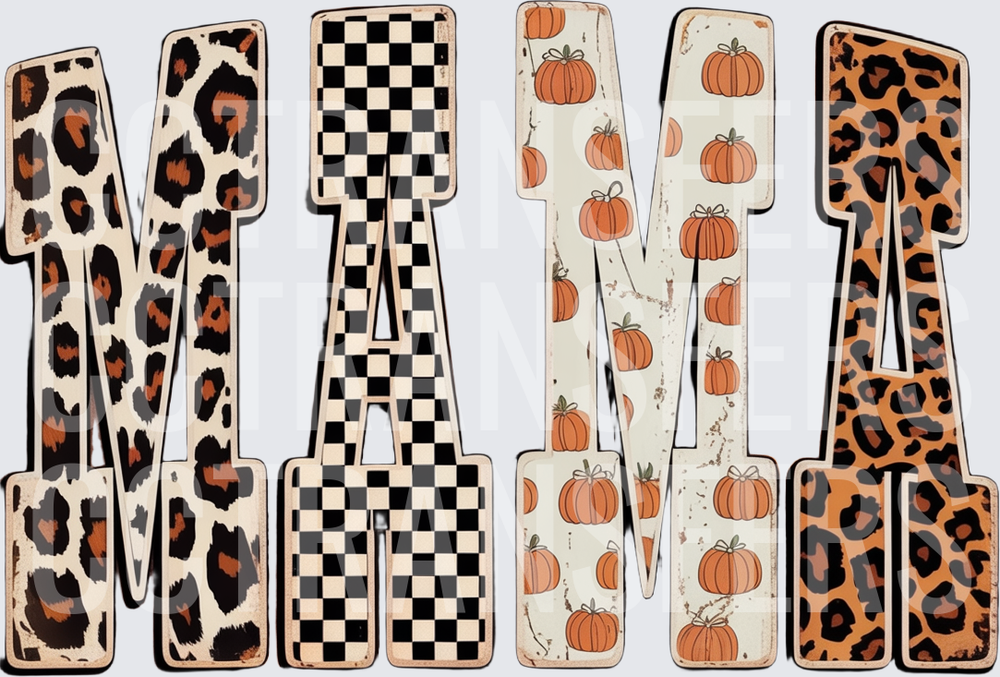 Mama Fall Pumpkin Leopard Checkered Block Letters (DTF)