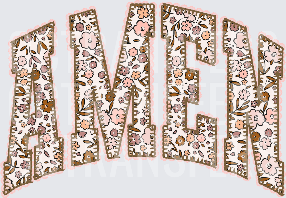 Amen Floral Patchwork Arched Varsity Letters (DTF)