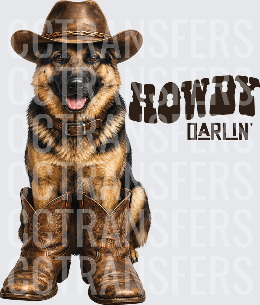 Howdy Darlin' German Shepherd Cowboy Hat & Boots (DTF)
