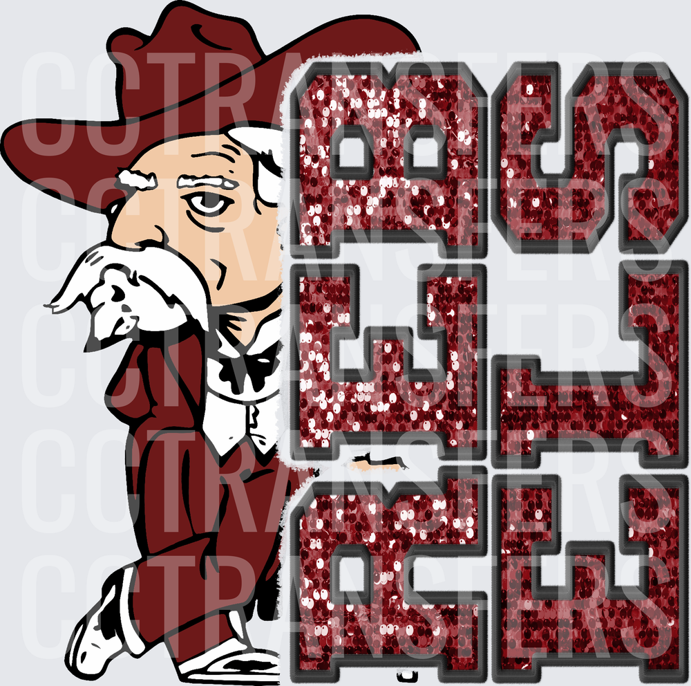 Cowboy Mascot Glitter Sequin Letter Block Spirit (DTF)