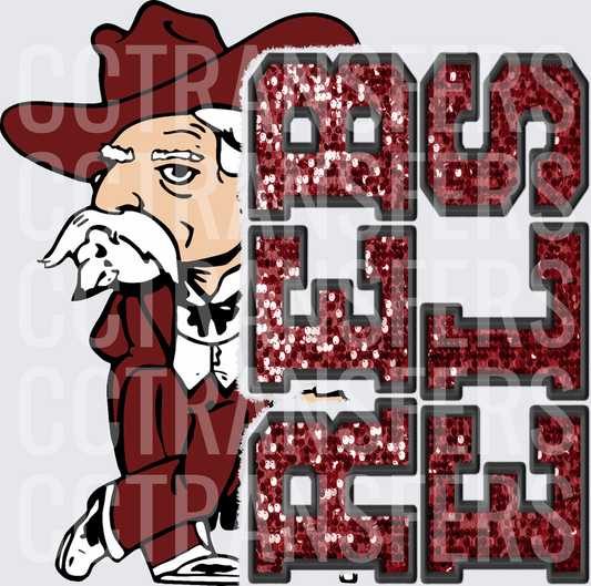 Cowboy Mascot Glitter Sequin Letter Block Spirit (DTF)