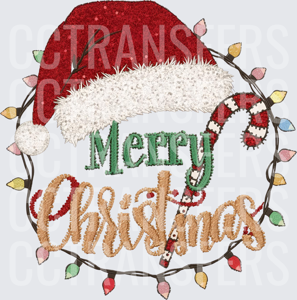 Merry Christmas Santa Hat Candy Cane String Lights (DTF)