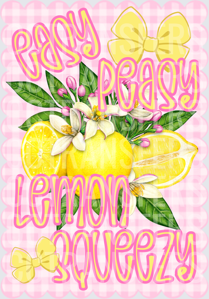 Easy Peasy Lemon Squeezy Pink Gingham Floral Design (DTF)