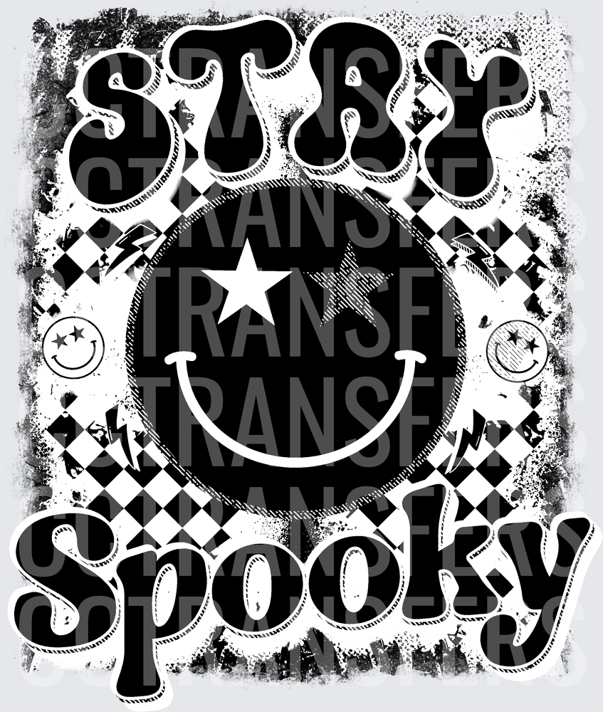 Stay Spooky Star Eyes Smiley Face Checkered Grunge (DTF)
