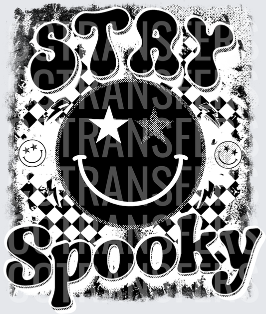 Stay Spooky Star Eyes Smiley Face Checkered Grunge (DTF)