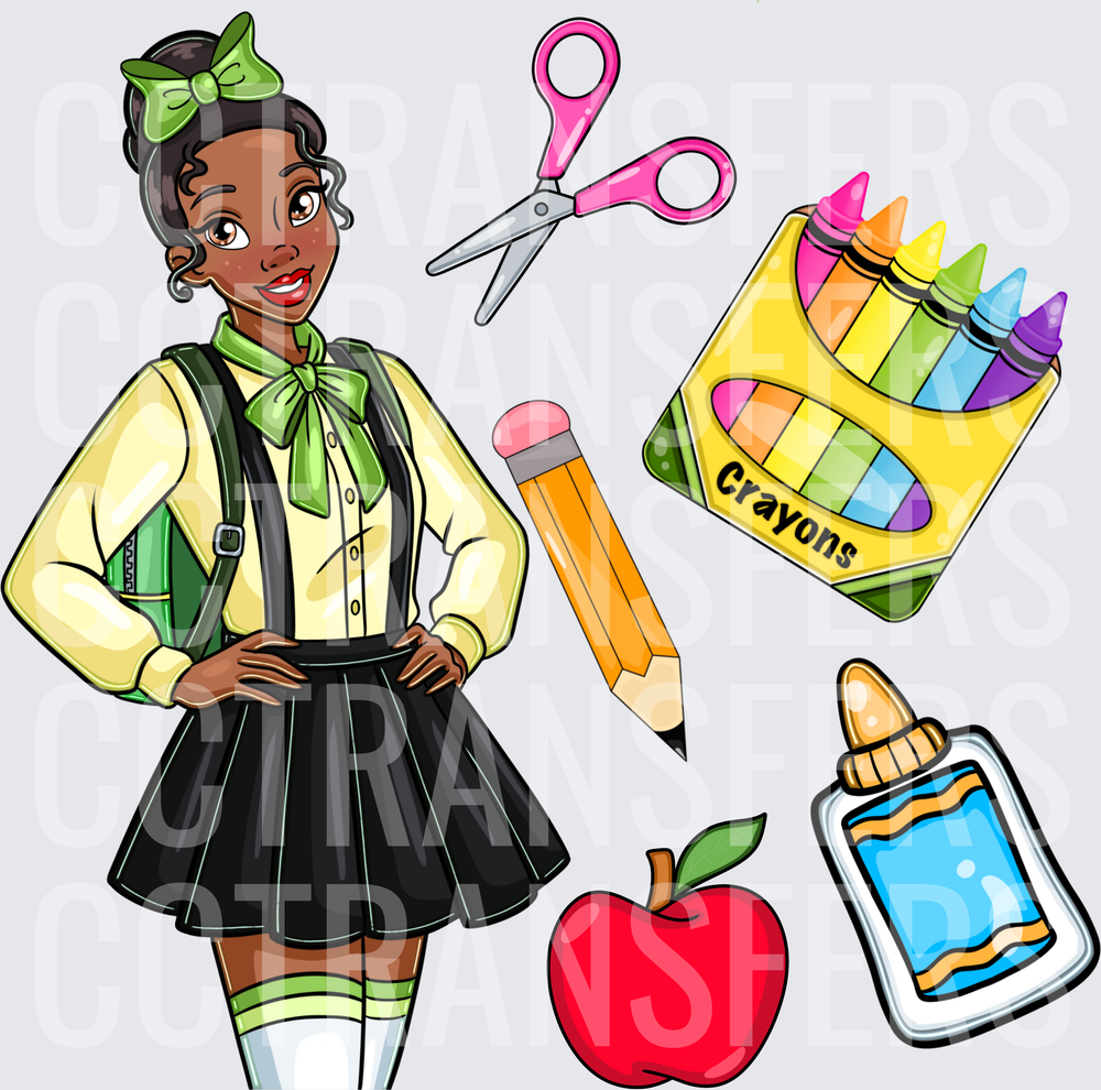 Cartoon Princess Back to School Supplies Scene (DTF)