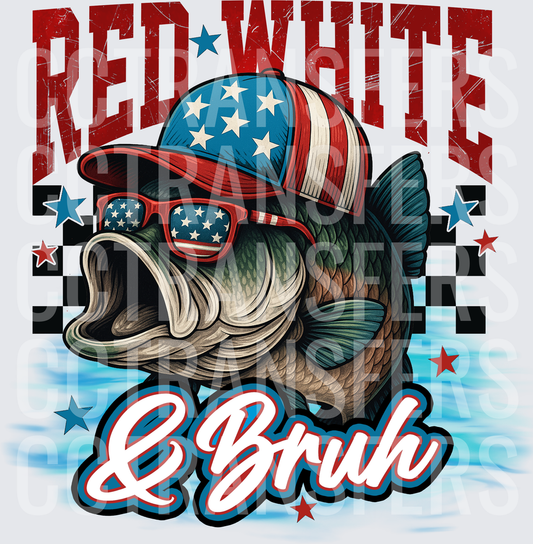 Red White & Bruh Patriotic Bass Fish Stars (DTF)