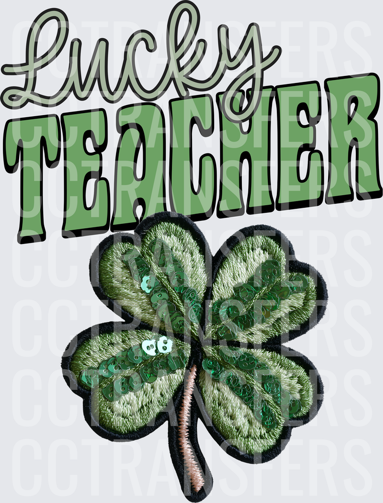 Lucky Teacher Sequin Shamrock St. Patrick's Day (DTF)