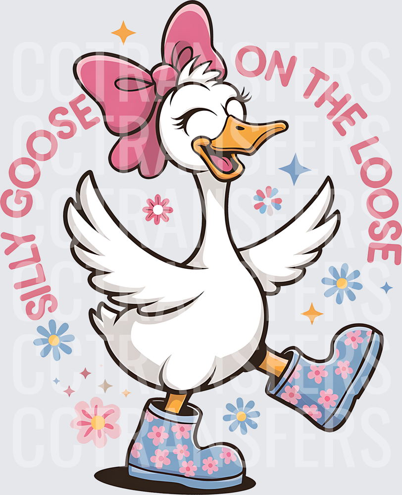 Silly Goose On The Loose Dancing Girl Goose Floral Boots (DTF)