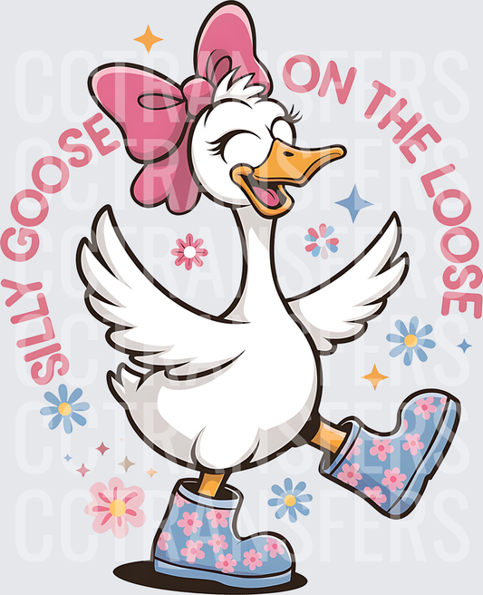 Silly Goose On The Loose Dancing Girl Goose Floral Boots (DTF)
