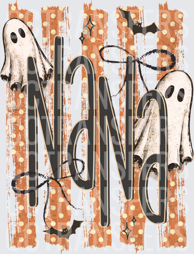 Nana Halloween Ghosts Bats Orange Polka Dot Stripe (DTF)