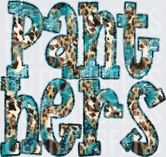 Panthers Teal Sequin Leopard Print Lettering (DTF)