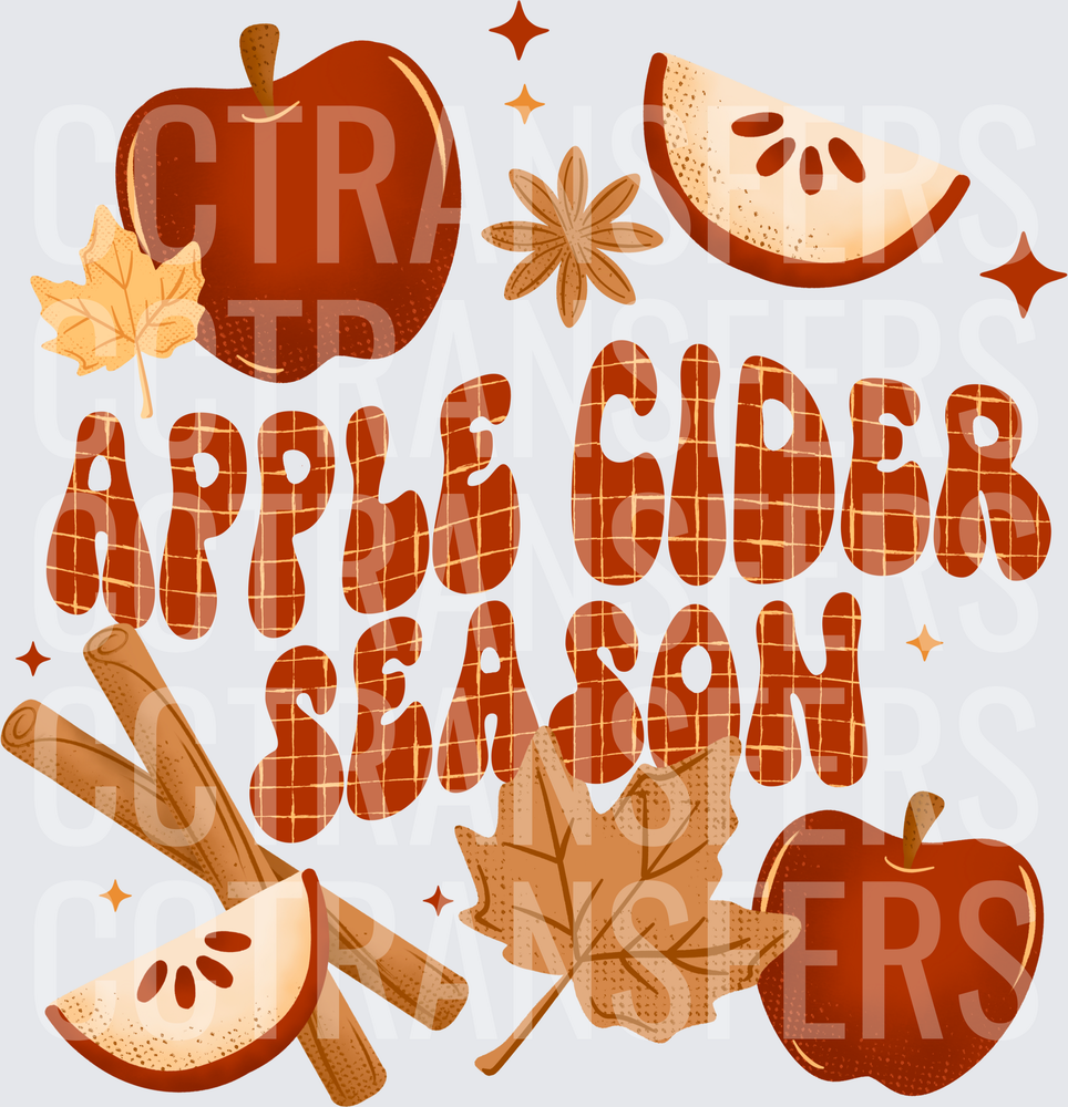 Apple Cider Season Fall Harvest Plaid Text Design (DTF)